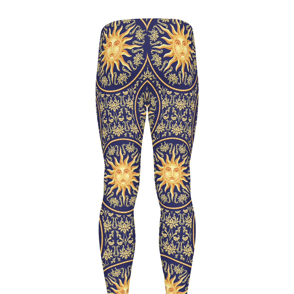 Blue And Gold Celestial Pattern Print Men's leggings
