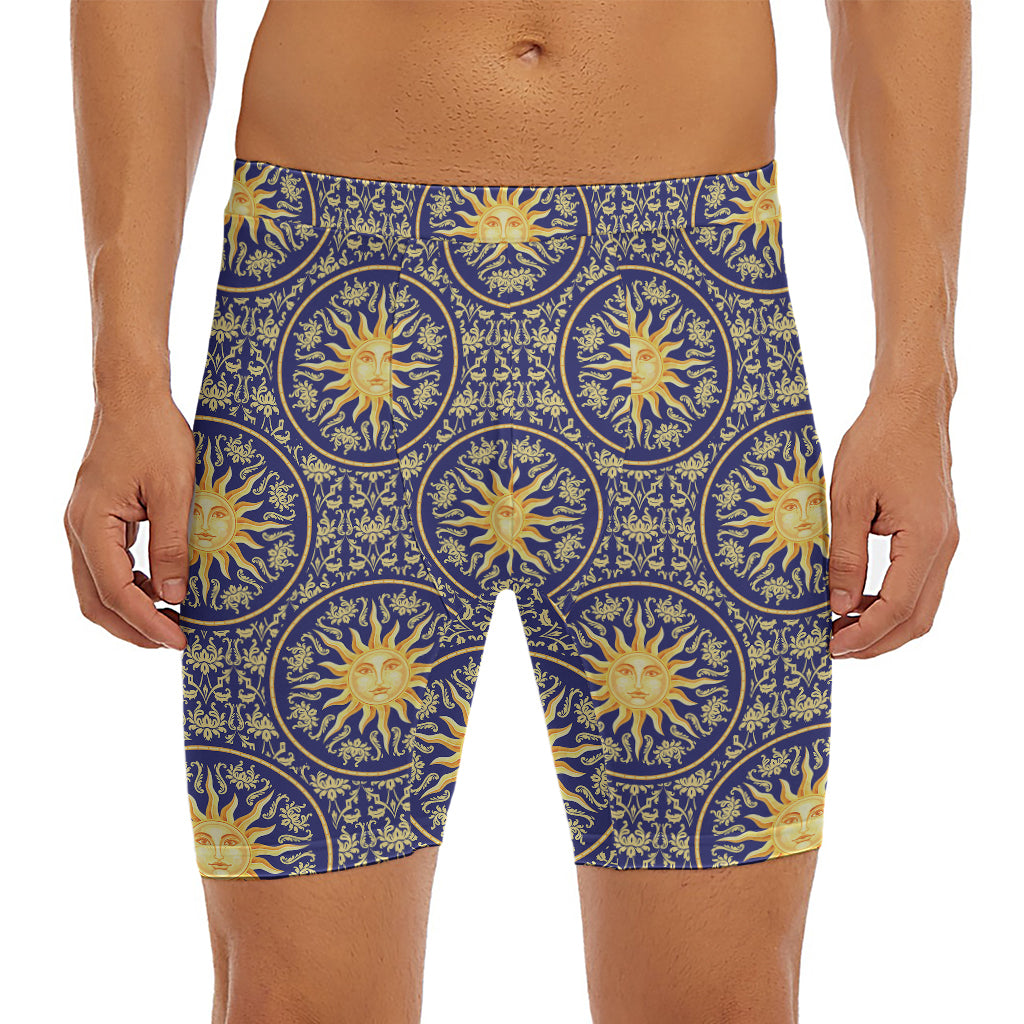 Blue And Gold Celestial Pattern Print Men's Long Boxer Briefs