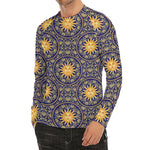 Blue And Gold Celestial Pattern Print Men's Long Sleeve Rash Guard