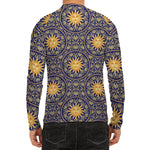 Blue And Gold Celestial Pattern Print Men's Long Sleeve Rash Guard