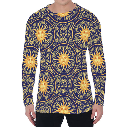 Blue And Gold Celestial Pattern Print Men's Long Sleeve T-Shirt