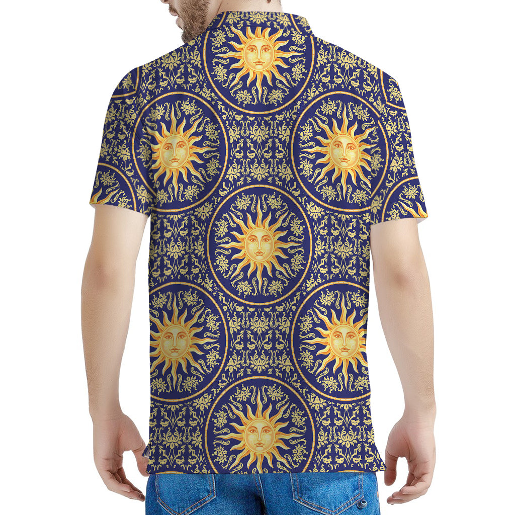 Blue And Gold Celestial Pattern Print Men's Polo Shirt