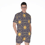 Blue And Gold Celestial Pattern Print Men's Rompers