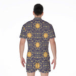 Blue And Gold Celestial Pattern Print Men's Rompers