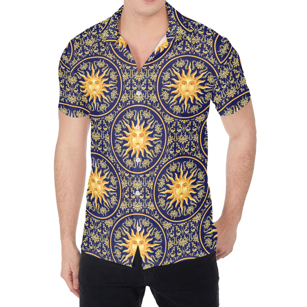 Blue And Gold Celestial Pattern Print Men's Shirt