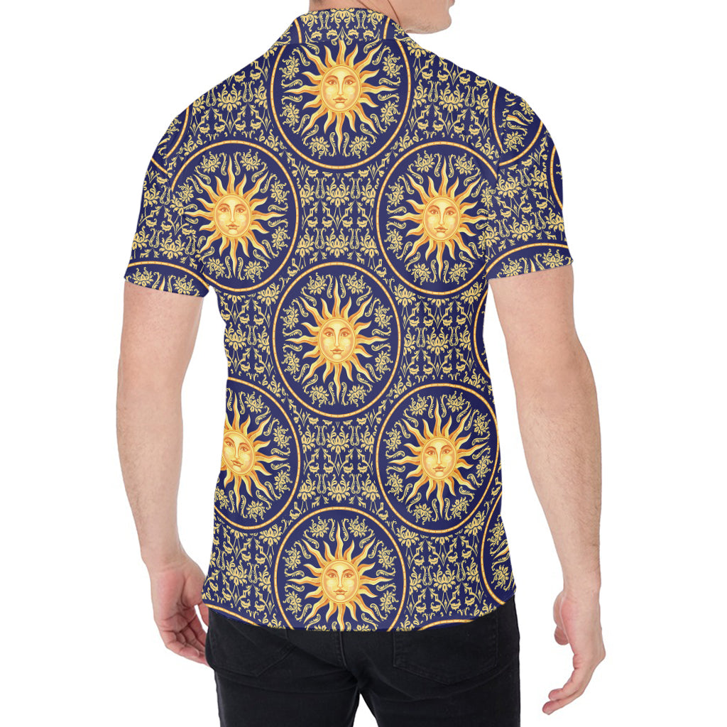 Blue And Gold Celestial Pattern Print Men's Shirt