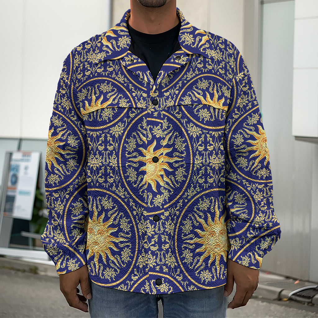 Blue And Gold Celestial Pattern Print Men's Shirt Jacket