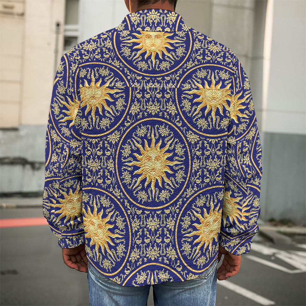 Blue And Gold Celestial Pattern Print Men's Shirt Jacket