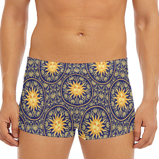 Blue And Gold Celestial Pattern Print Men's Short Boxer Briefs