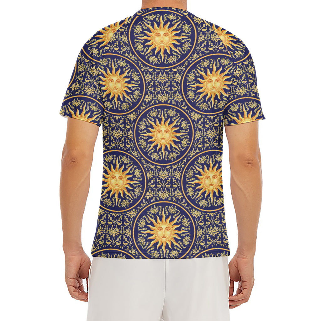 Blue And Gold Celestial Pattern Print Men's Short Sleeve Rash Guard