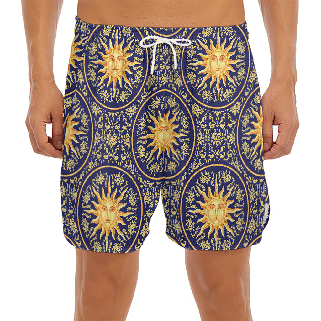 Blue And Gold Celestial Pattern Print Men's Split Running Shorts