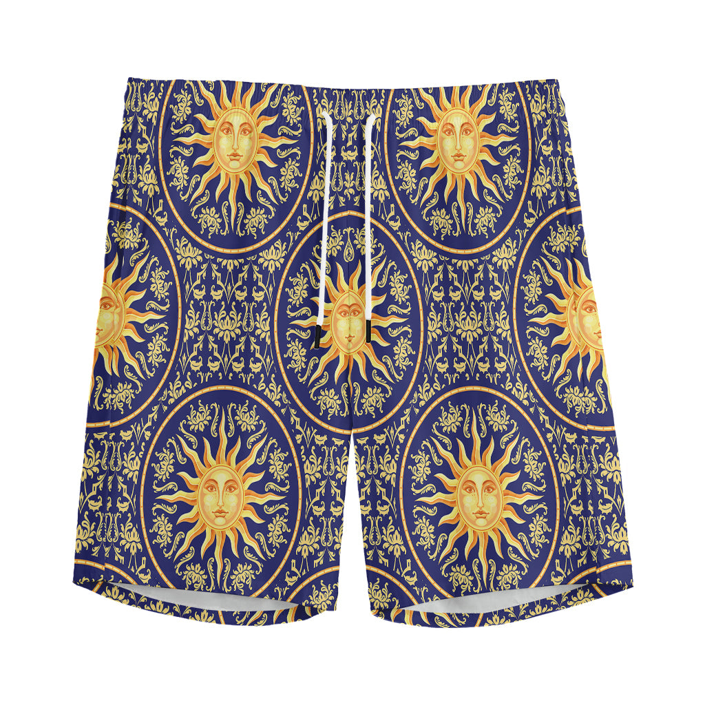 Blue And Gold Celestial Pattern Print Men's Sports Shorts