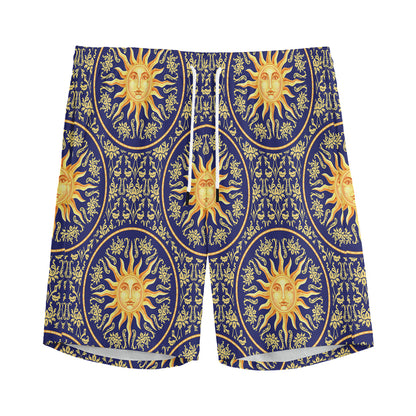 Blue And Gold Celestial Pattern Print Men's Sports Shorts