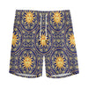 Blue And Gold Celestial Pattern Print Men's Sports Shorts