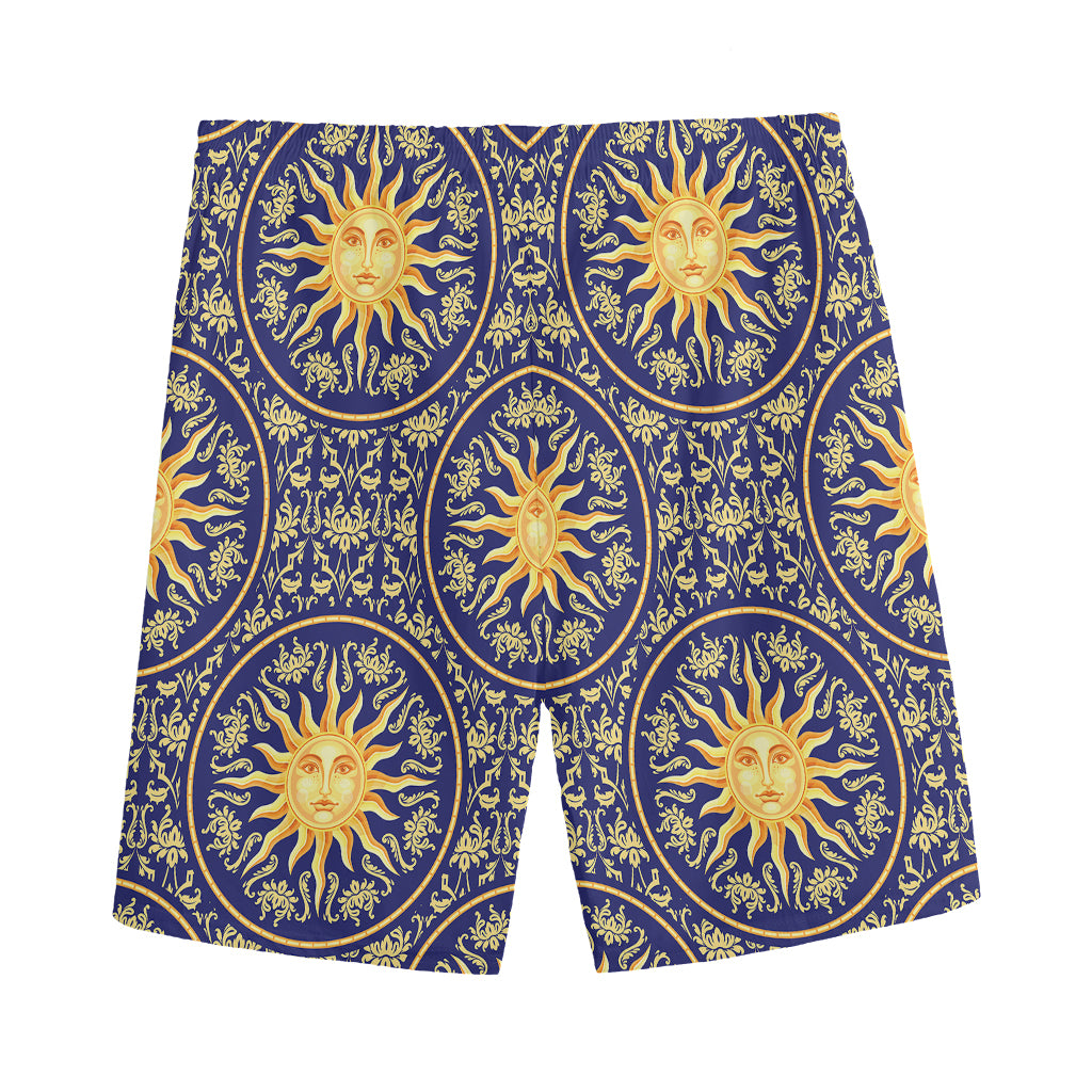 Blue And Gold Celestial Pattern Print Men's Sports Shorts