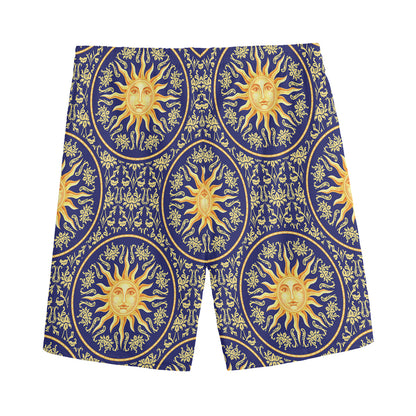 Blue And Gold Celestial Pattern Print Men's Sports Shorts