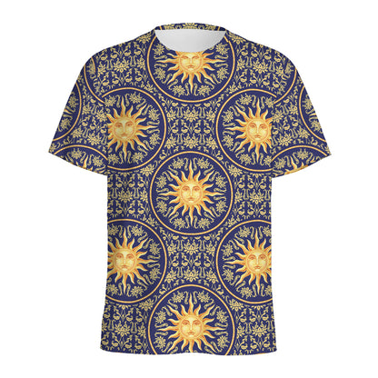 Blue And Gold Celestial Pattern Print Men's Sports T-Shirt