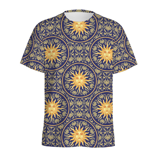 Blue And Gold Celestial Pattern Print Men's Sports T-Shirt