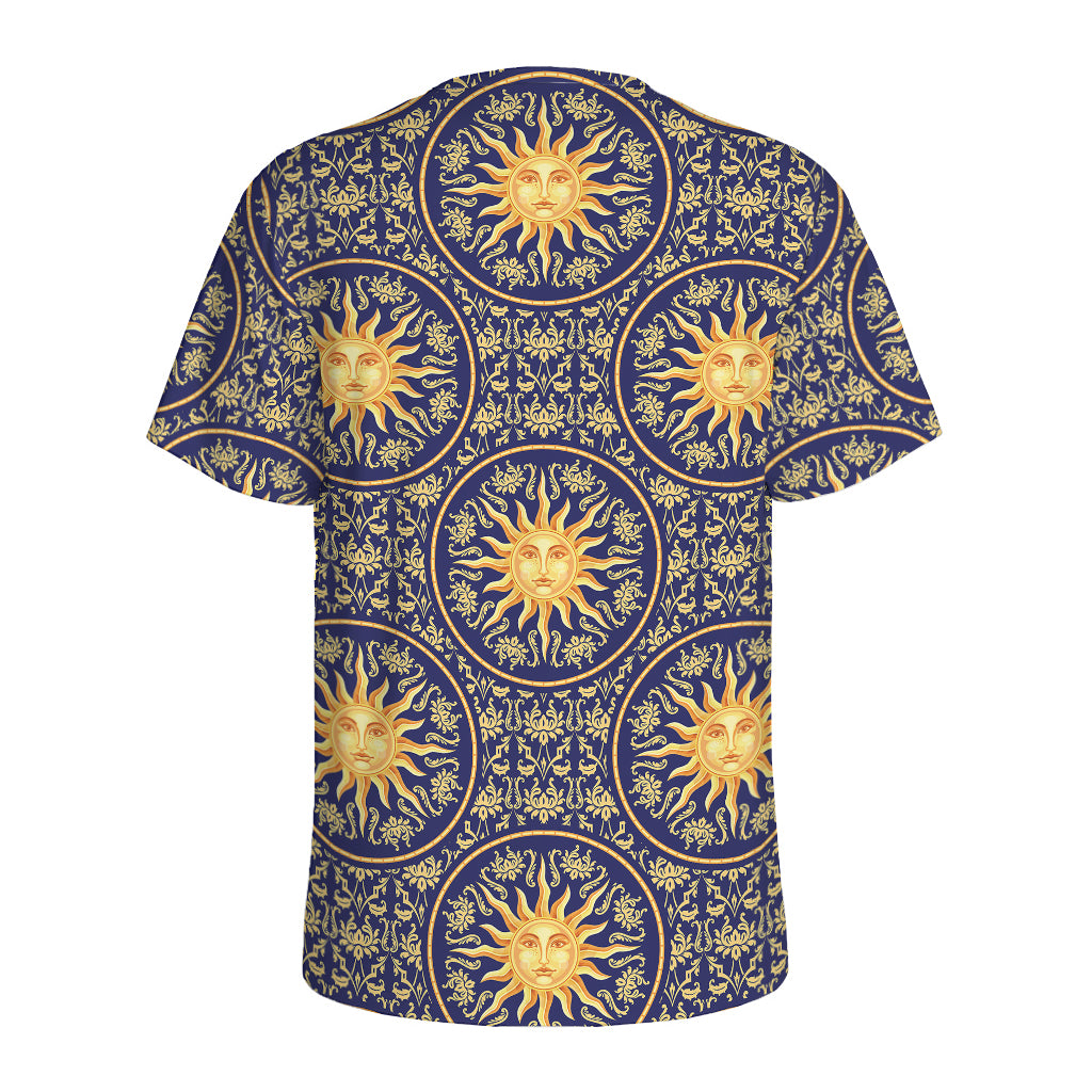 Blue And Gold Celestial Pattern Print Men's Sports T-Shirt