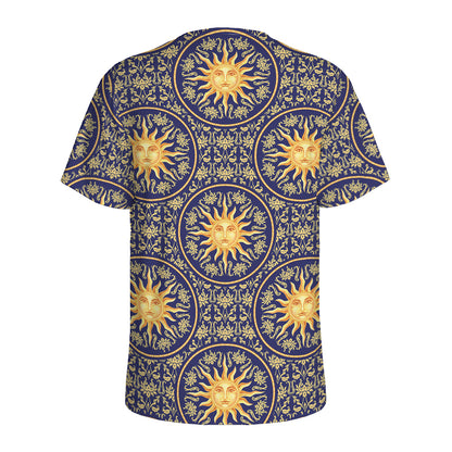 Blue And Gold Celestial Pattern Print Men's Sports T-Shirt