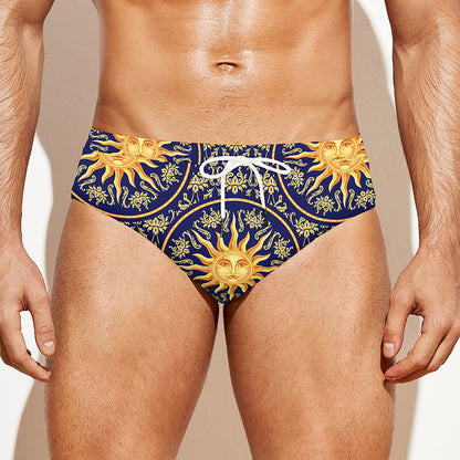 Blue And Gold Celestial Pattern Print Men's Swim Briefs