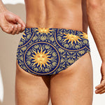 Blue And Gold Celestial Pattern Print Men's Swim Briefs