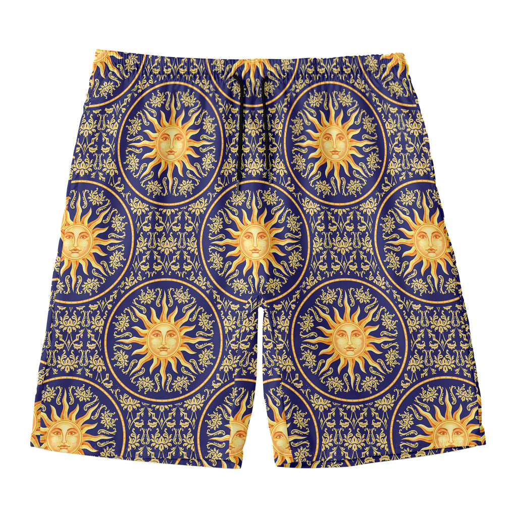 Blue And Gold Celestial Pattern Print Men's Swim Trunks