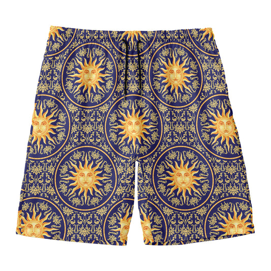Blue And Gold Celestial Pattern Print Men's Swim Trunks