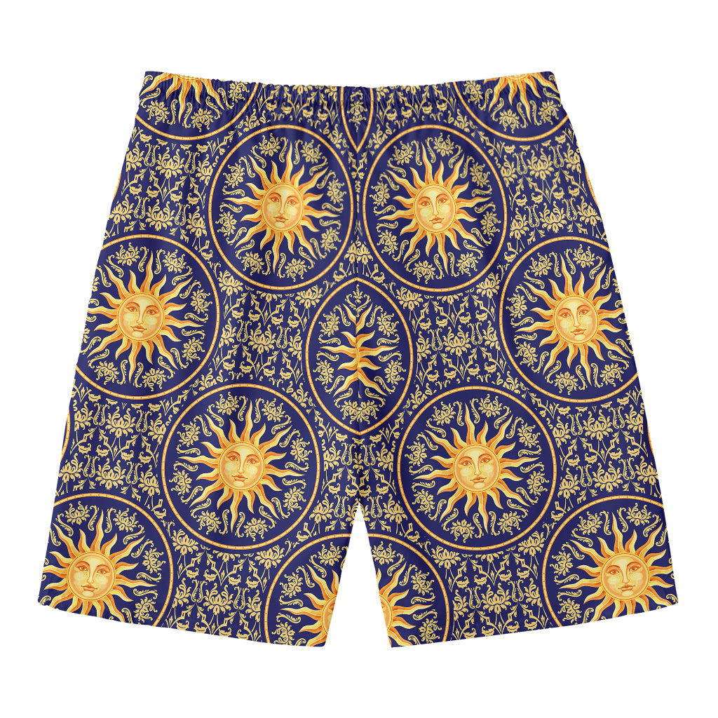 Blue And Gold Celestial Pattern Print Men's Swim Trunks