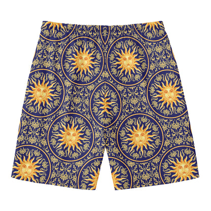 Blue And Gold Celestial Pattern Print Men's Swim Trunks