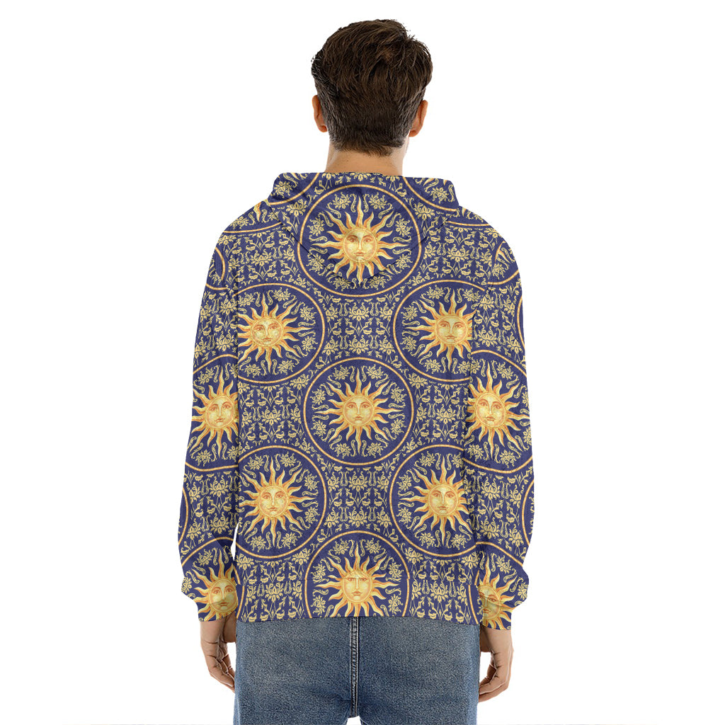 Blue And Gold Celestial Pattern Print Men's Velvet Pullover Hoodie