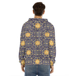 Blue And Gold Celestial Pattern Print Men's Velvet Pullover Hoodie