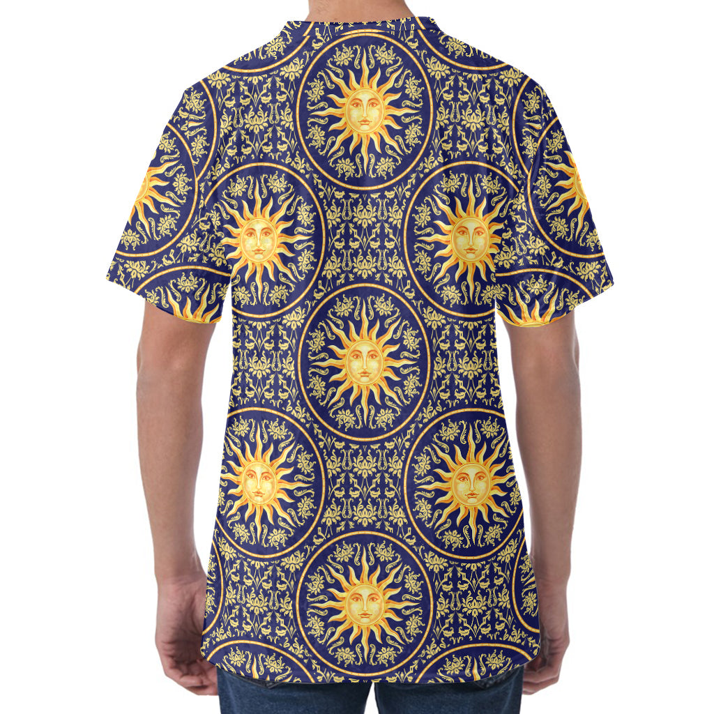 Blue And Gold Celestial Pattern Print Men's Velvet T-Shirt