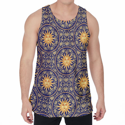 Blue And Gold Celestial Pattern Print Men's Velvet Tank Top