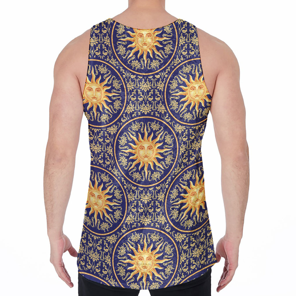 Blue And Gold Celestial Pattern Print Men's Velvet Tank Top