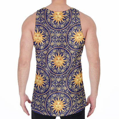 Blue And Gold Celestial Pattern Print Men's Velvet Tank Top