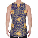 Blue And Gold Celestial Pattern Print Men's Velvet Tank Top