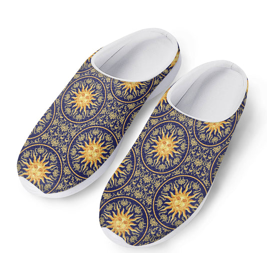Blue And Gold Celestial Pattern Print Mesh Casual Shoes