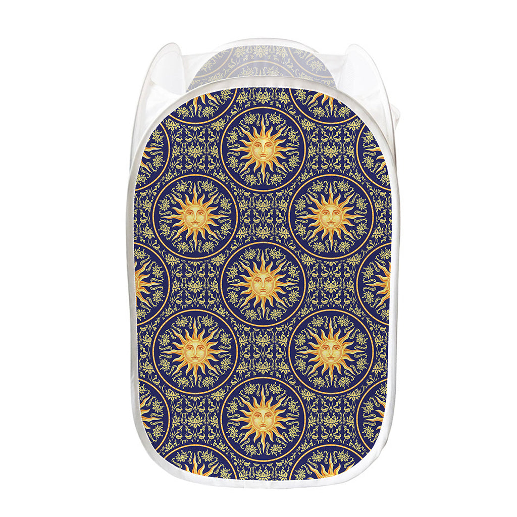 Blue And Gold Celestial Pattern Print Mesh Laundry Hamper