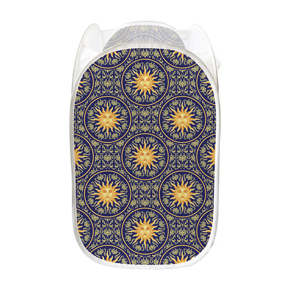 Blue And Gold Celestial Pattern Print Mesh Laundry Hamper