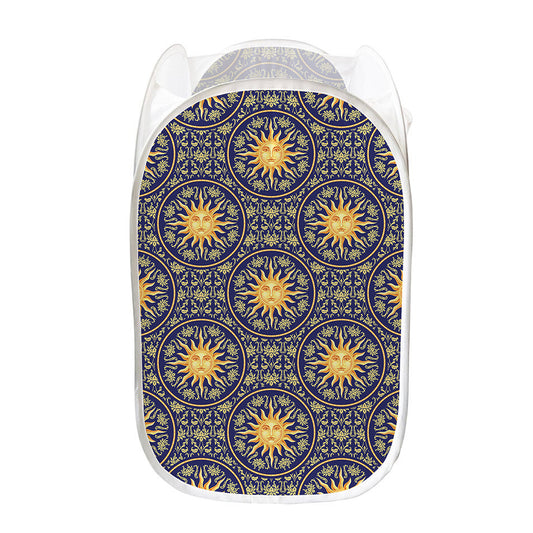 Blue And Gold Celestial Pattern Print Mesh Laundry Hamper
