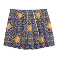 Blue And Gold Celestial Pattern Print Mesh Shorts