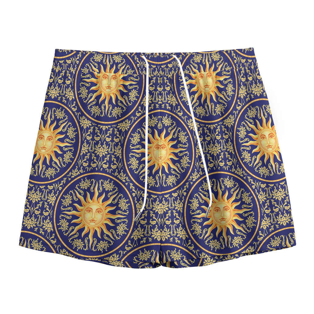 Blue And Gold Celestial Pattern Print Mesh Shorts