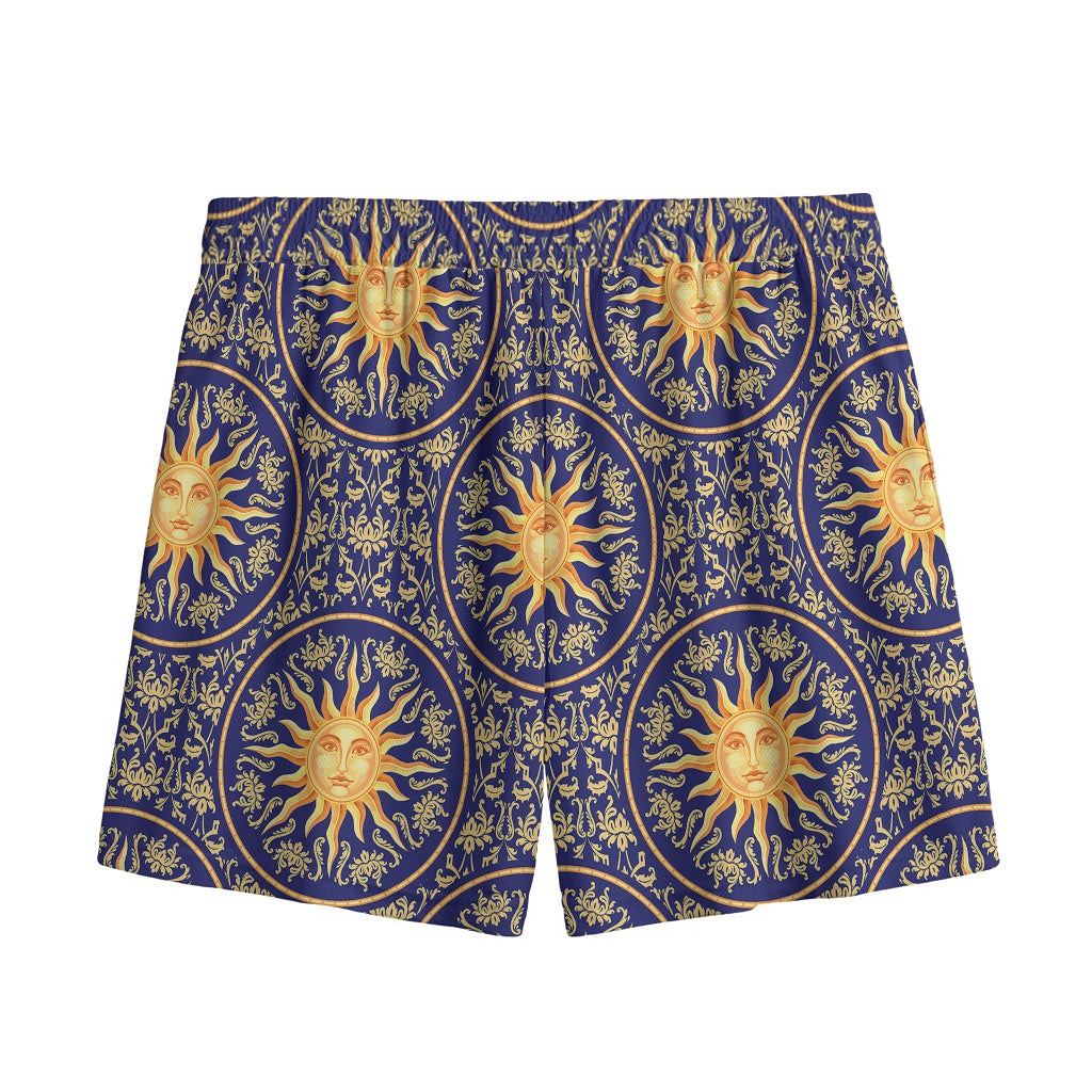 Blue And Gold Celestial Pattern Print Mesh Shorts
