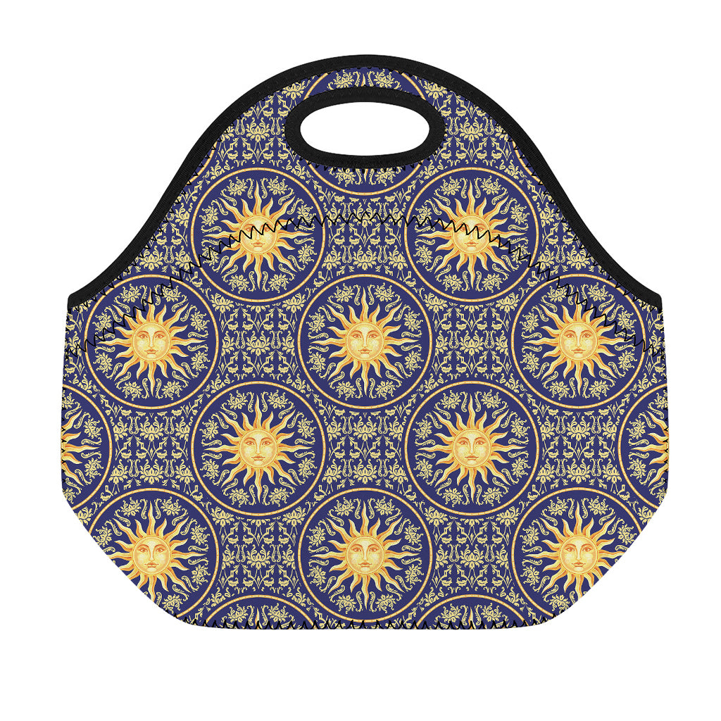 Blue And Gold Celestial Pattern Print Neoprene Lunch Bag