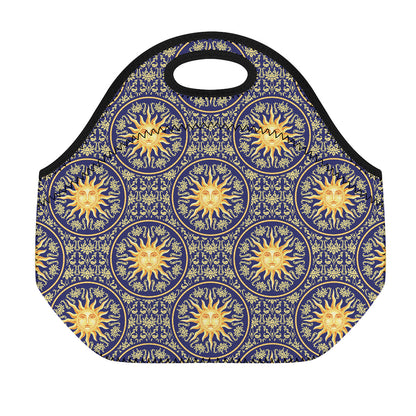 Blue And Gold Celestial Pattern Print Neoprene Lunch Bag