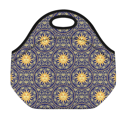 Blue And Gold Celestial Pattern Print Neoprene Lunch Bag