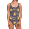 Blue And Gold Celestial Pattern Print One Piece Swimsuit