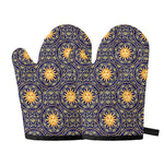 Blue And Gold Celestial Pattern Print Oven Mitts