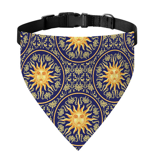 Blue And Gold Celestial Pattern Print Over The Collar Dog Bandana